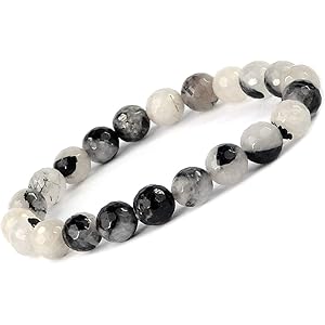 Black Rutile Quartz crystal bracelet with natural round beads